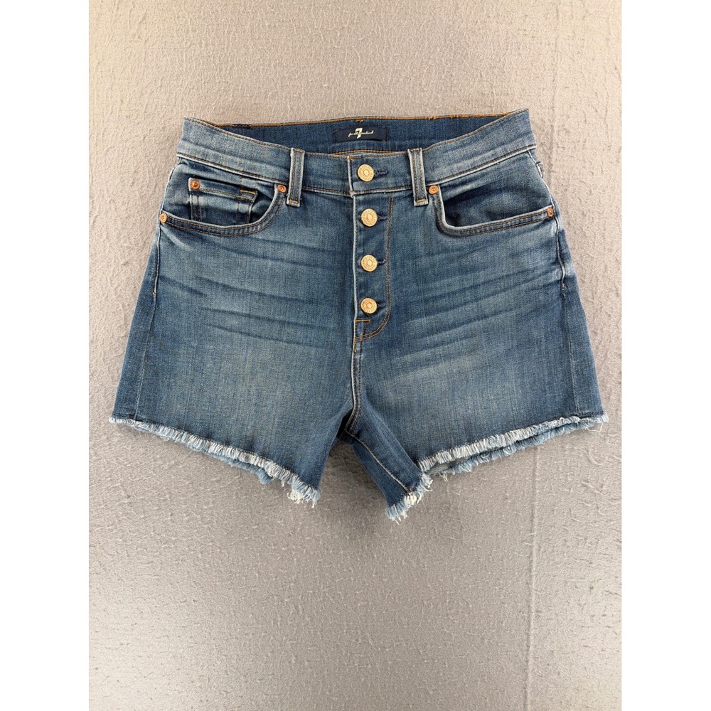 7 For All Mankind Womens Button Fly Cut Off Denim Shorts Blue Size 27